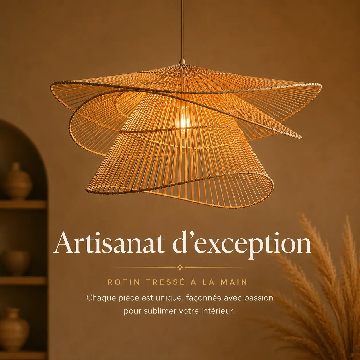 Lustre En Rotin Tissé Créatif Moderne