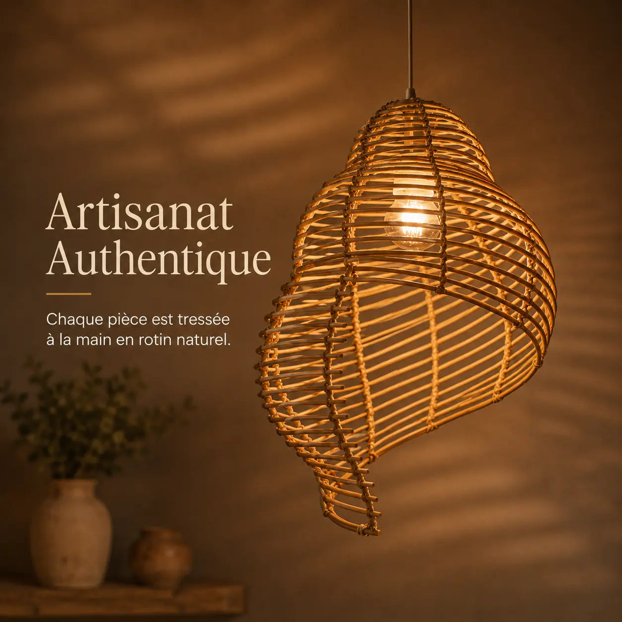 Lustre En Rotin Coquillage Led Créatif