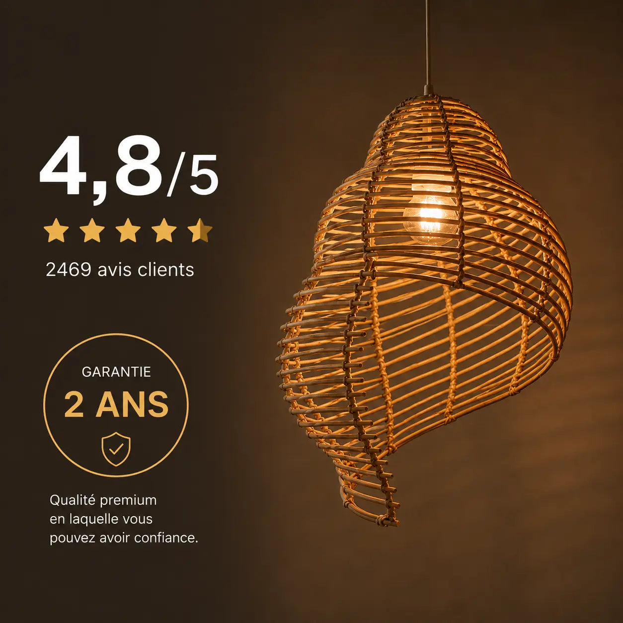 Lustre En Rotin Coquillage Led Créatif