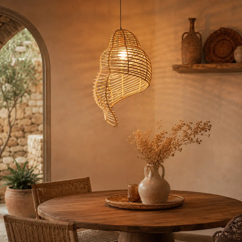 Lustre En Rotin Coquillage Led Créatif