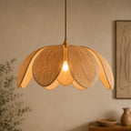 Suspension Rotin Naturel Pétales LED
