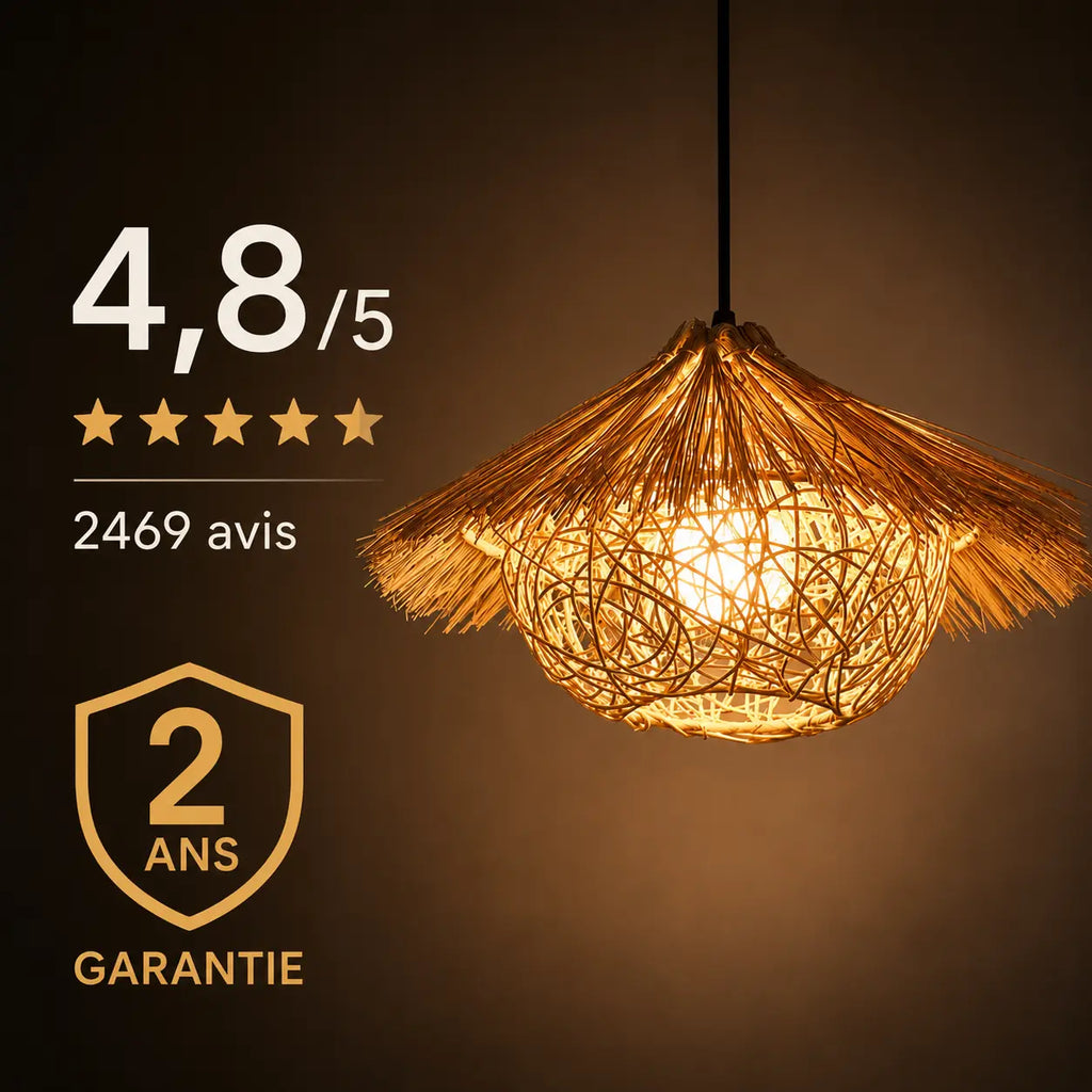 Lustre En Rotin Tressé Vintage