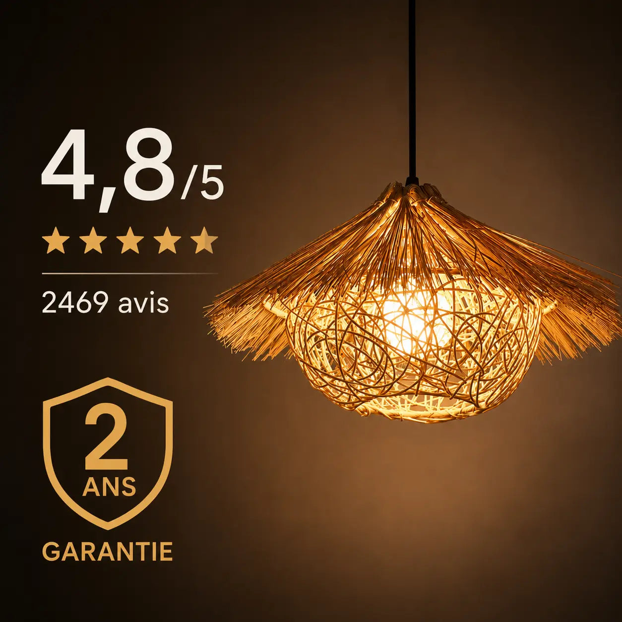 Lustre En Rotin Tressé Vintage