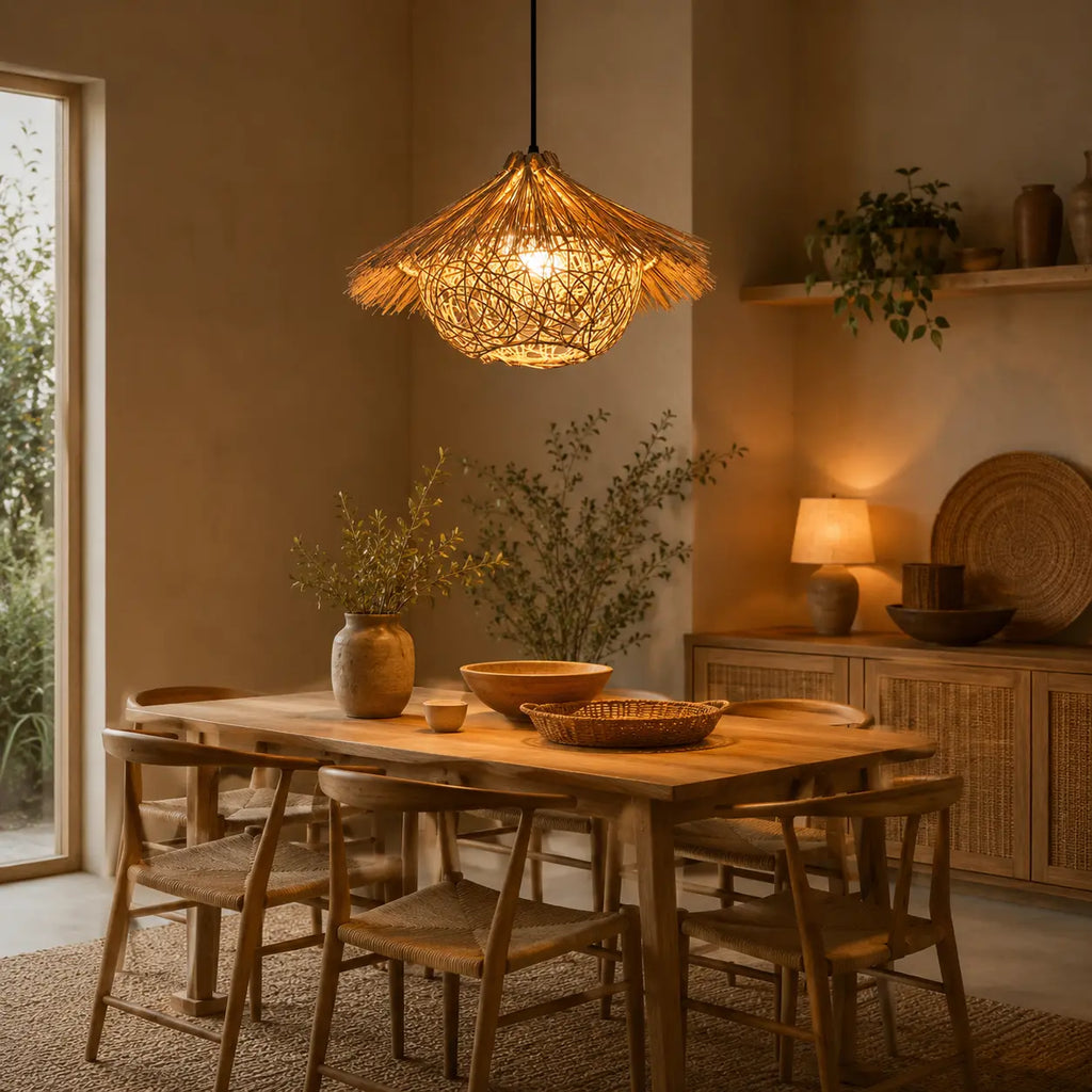Lustre En Rotin Tressé Vintage