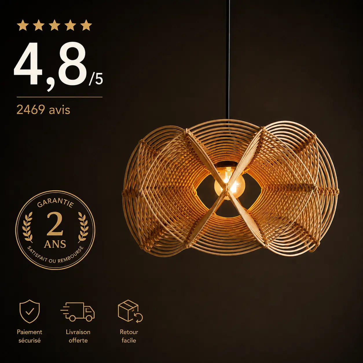 Suspensions Rotin De Bambou Naturel