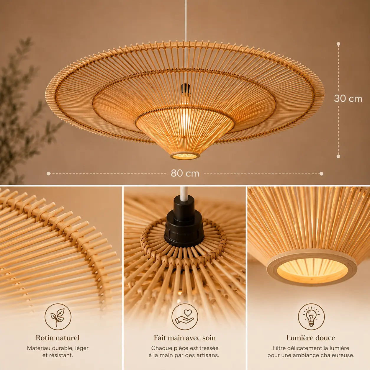 Plafonnier En Rotin Design Moderne