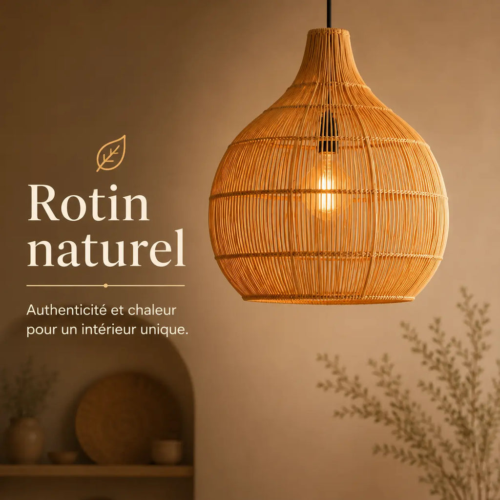 Plafonnier Rotin Style Rétro Rural