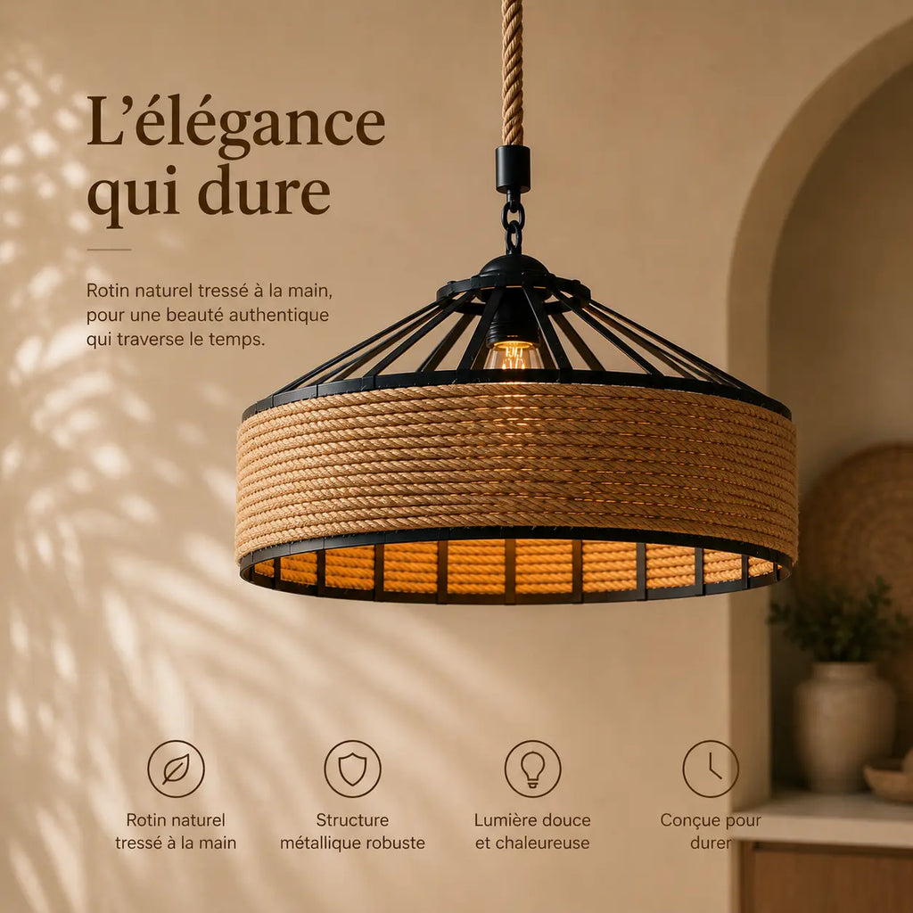 Plafonnier Rotin Style Industriel