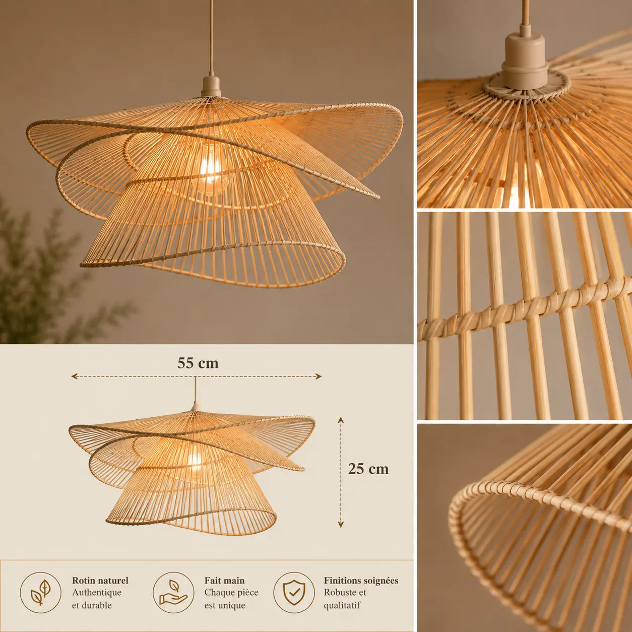Lustre En Rotin Tissé Créatif Moderne