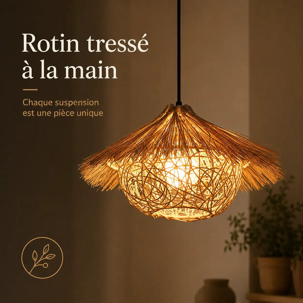 Lustre En Rotin Tressé Vintage