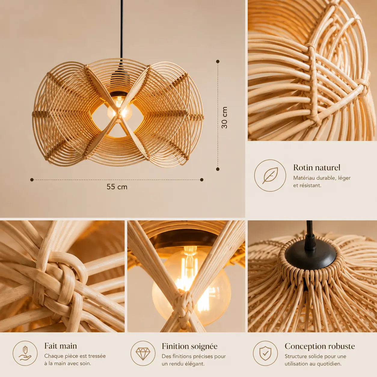 Suspensions Rotin De Bambou Naturel